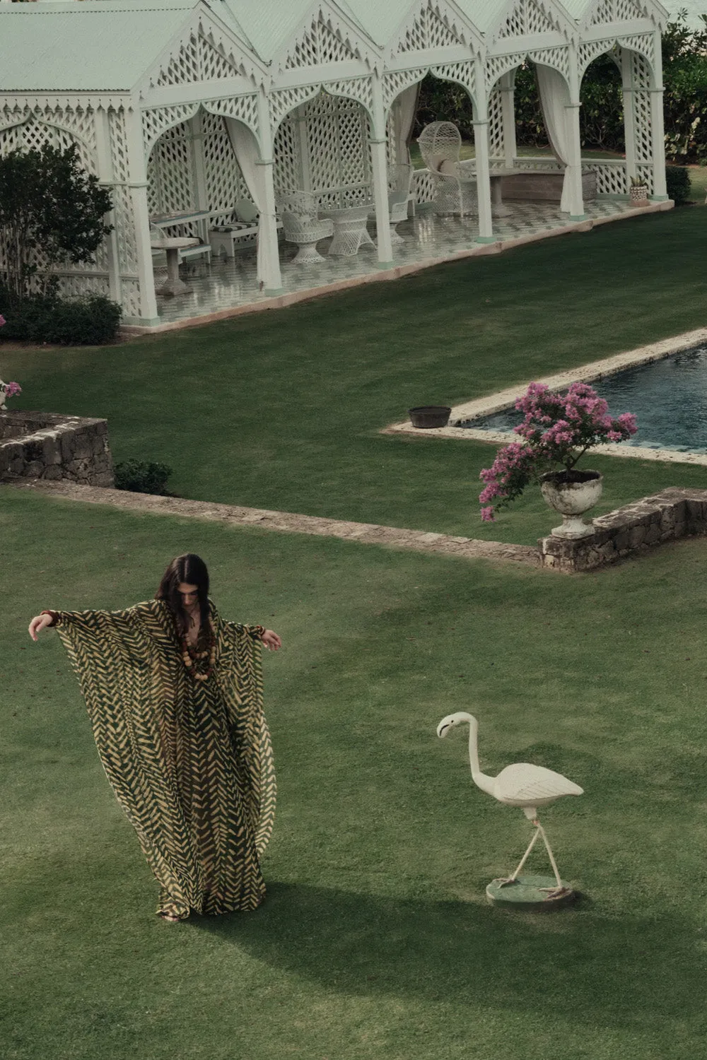 Johanna Ortiz Secret Garden abito georgette verde maxi