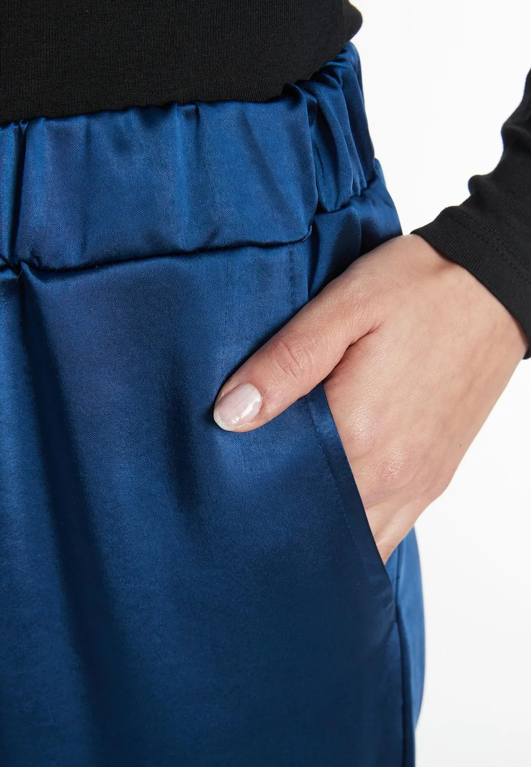 Ana Alcazar Sibly pantaloni satin blu lucido