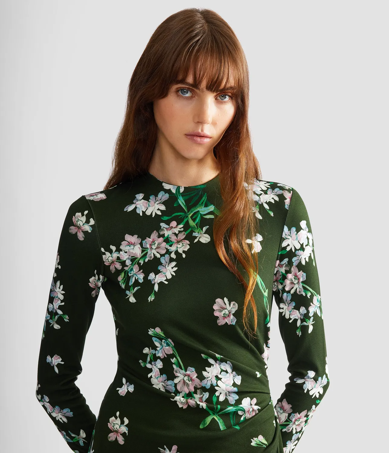 Erdem Floral Ponte Long Sleeve Midi Dress abito midi verde