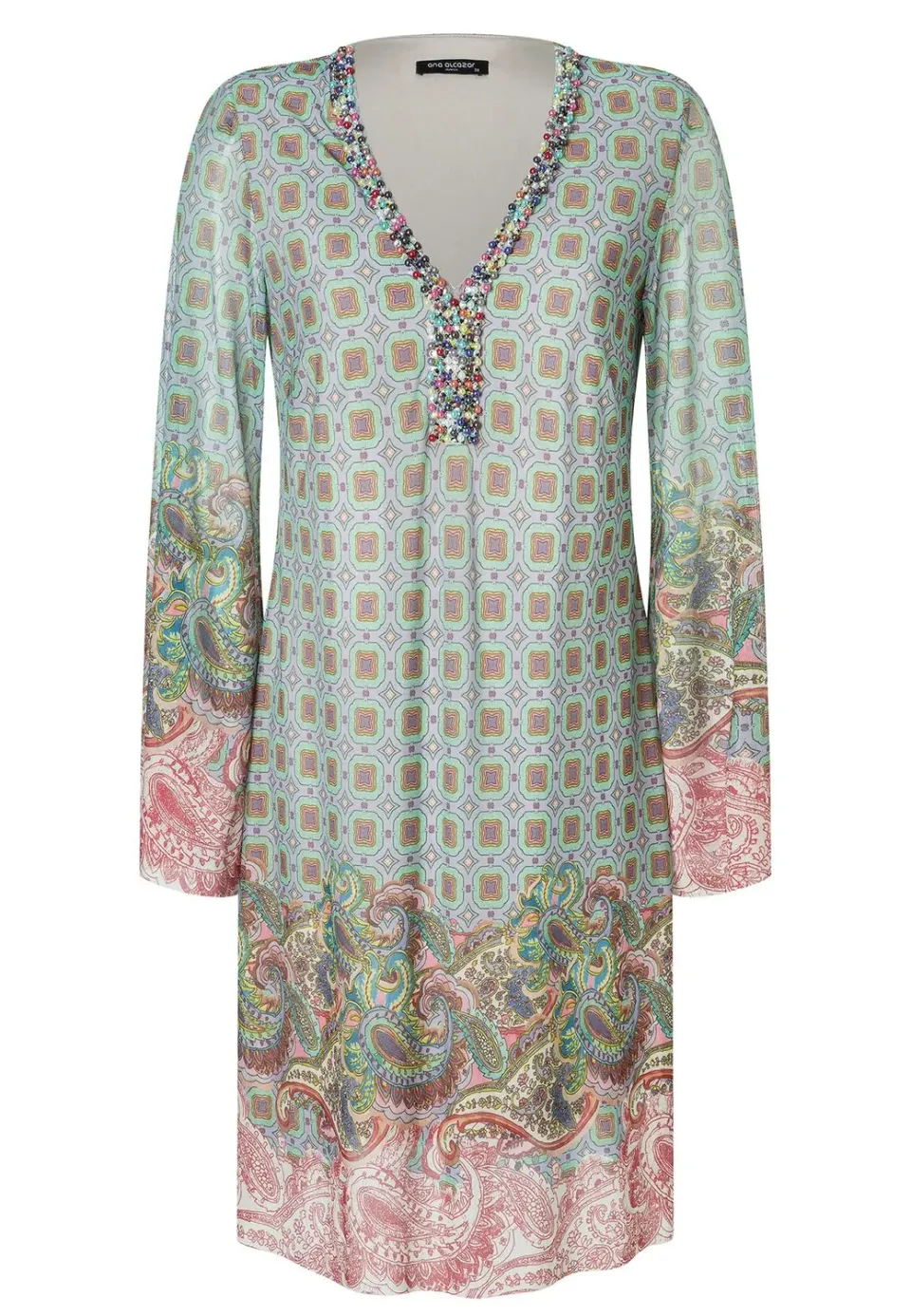 Ana Alcazar Zikala abito tunica grigio rosa paisley