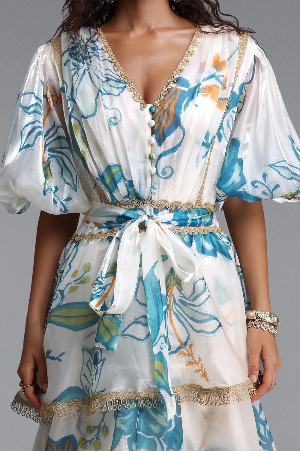 Bella Barnett Lisbon Abito Maxi Organza Floreale Sbuffo