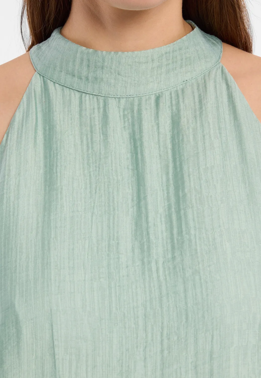 Ana Alcazar Dorila abito corto verde salvia collo halter