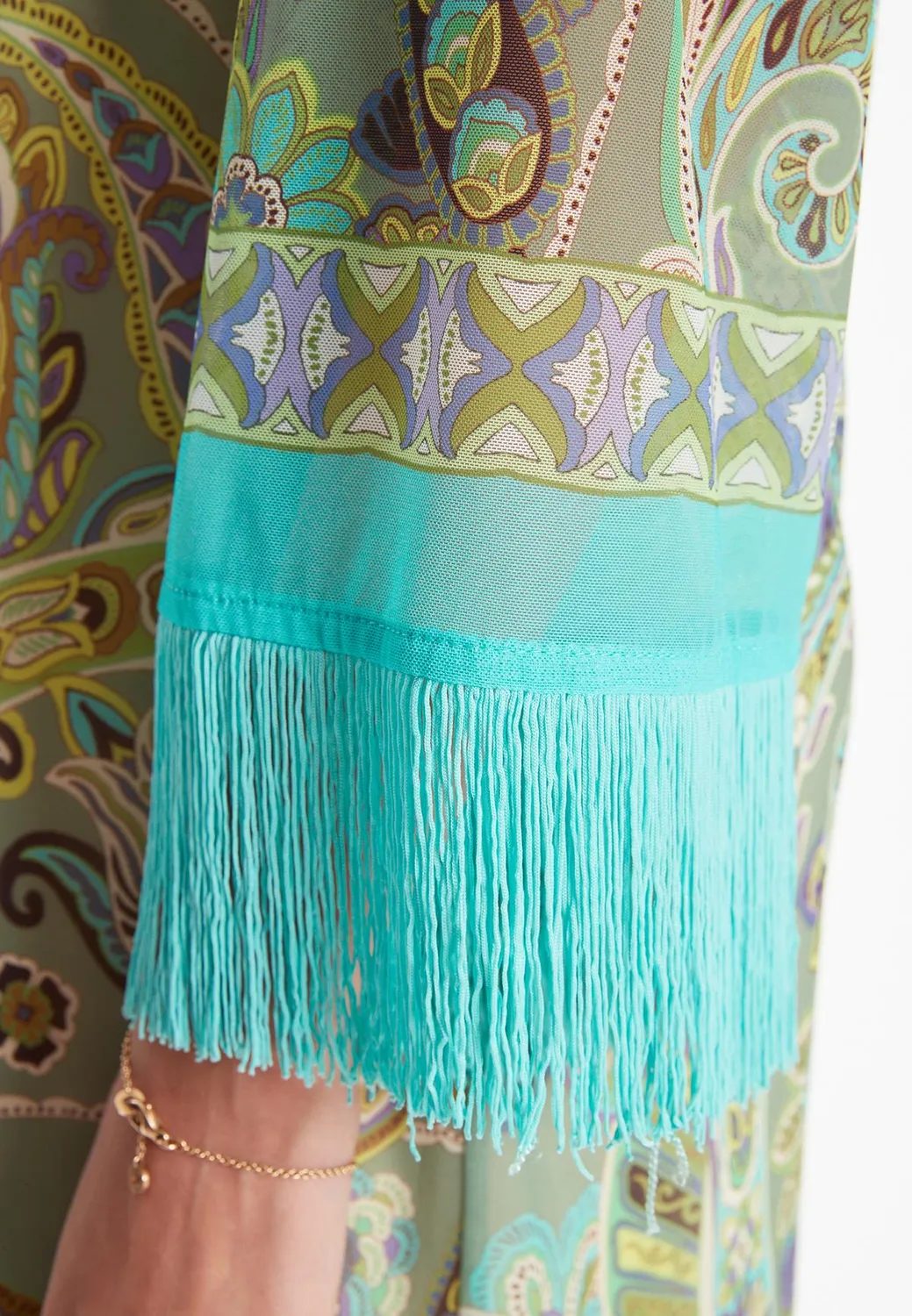 Ana Alcazar Zikona abito frange paisley verde acqua