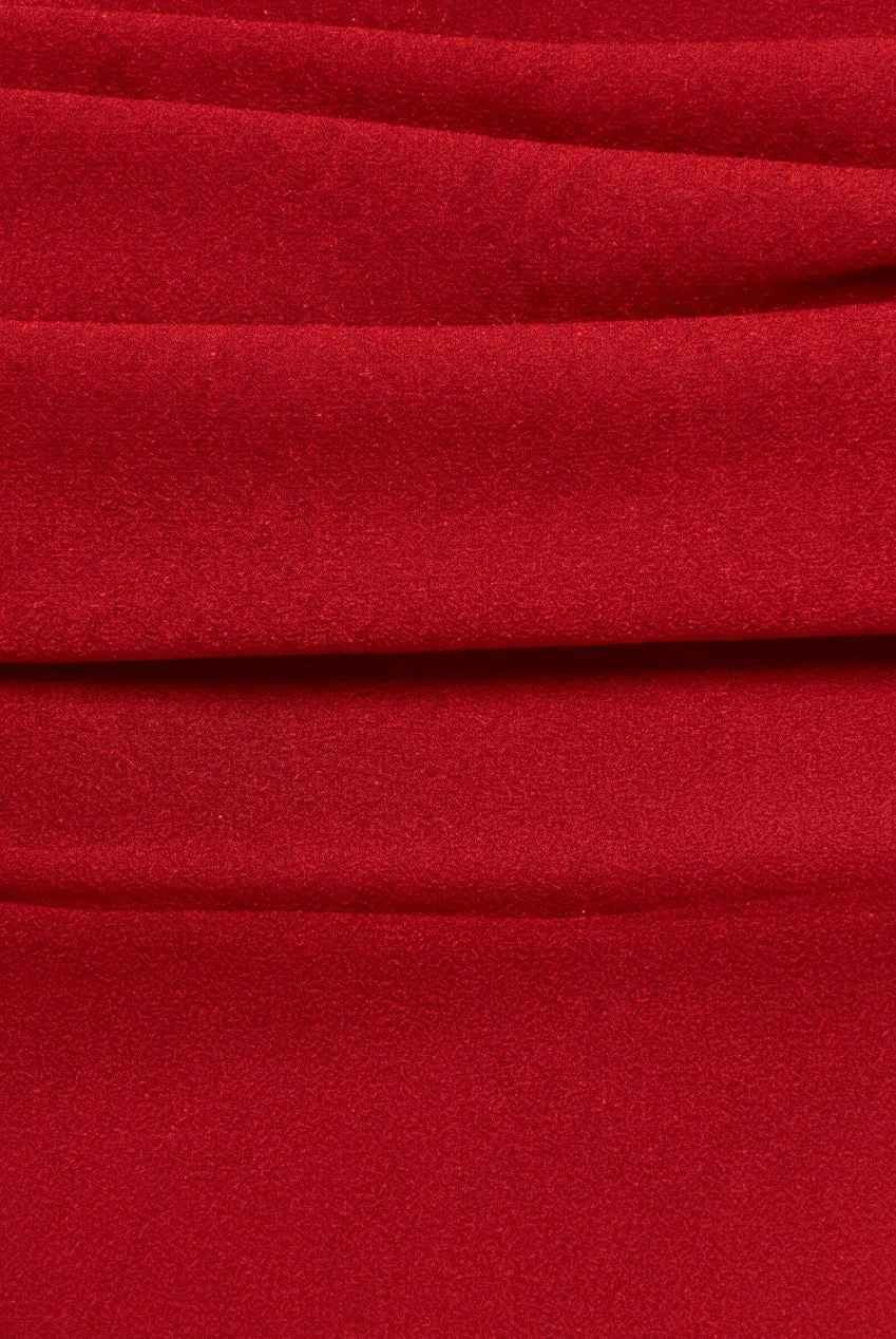 Goddiva abito maxi rosso scollo cowl spalle scoperte