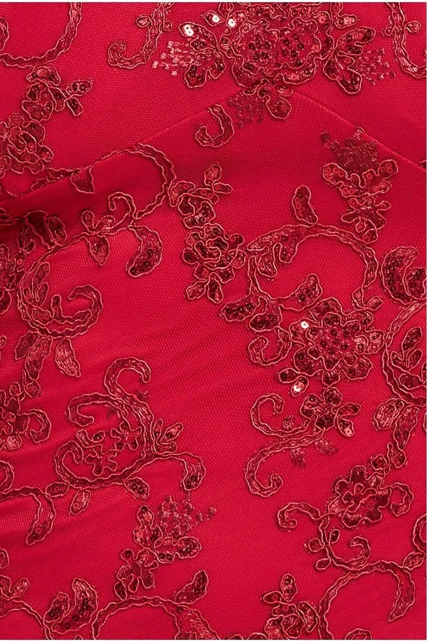 Goddiva Plus Scalloped Lace abito maxi rosso pizzo