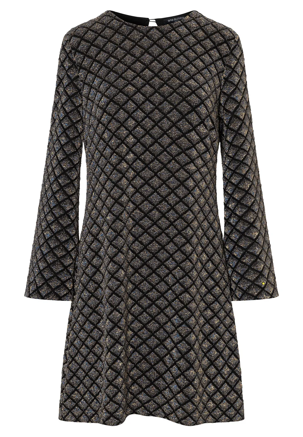 Ana Alcazar Enalux abito lurex nero rombi verde oro