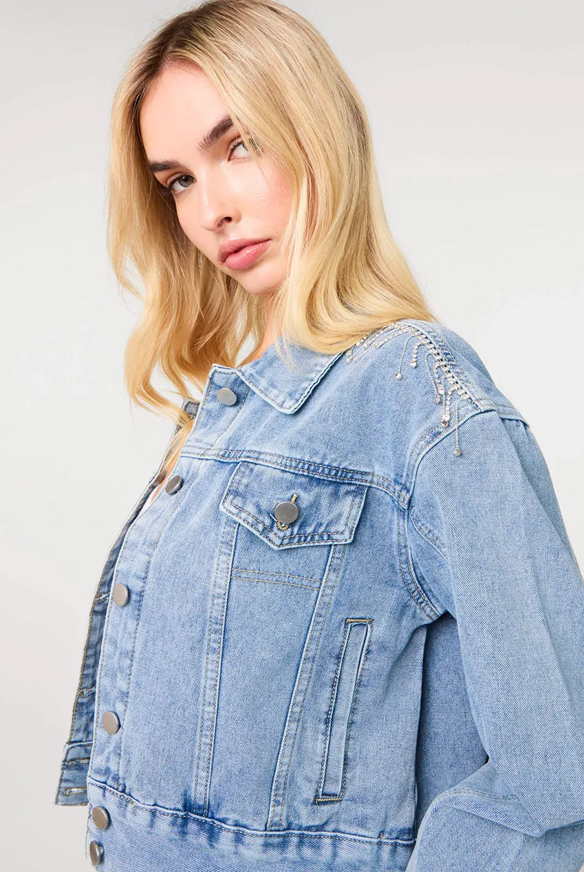 Pink Vanilla giacca jeans denim blu nappine spalle