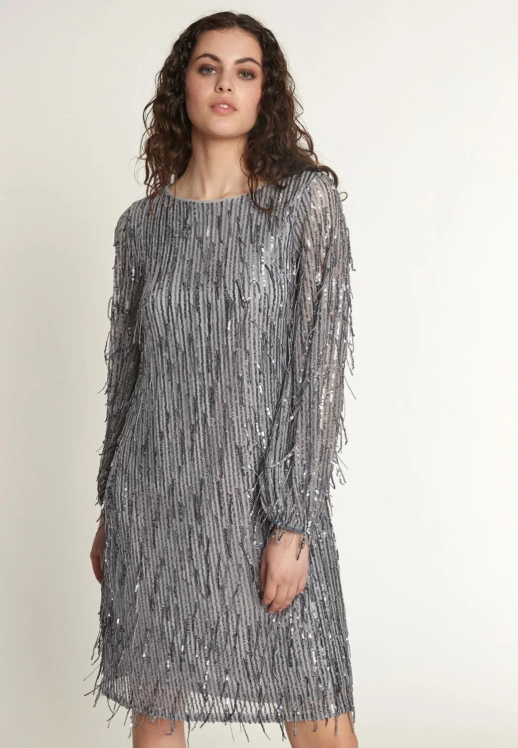 Ana Alcazar Ocina abito paillettes argento