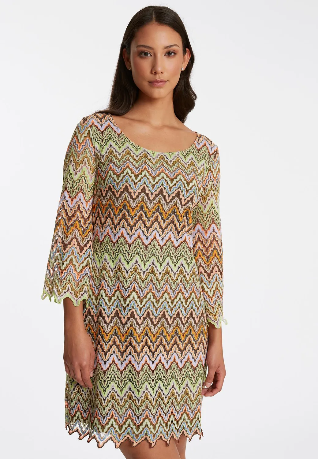 Ana Alcazar Poseta tunica corta maglina zigzag verde