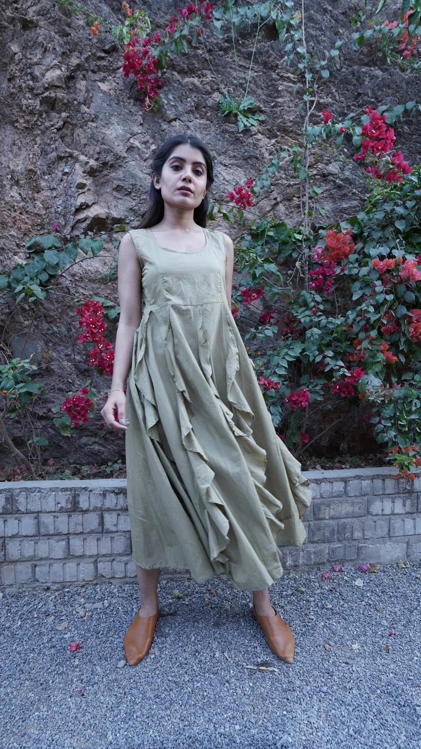 Our Dve Aster abito lungo verde pista cotone
