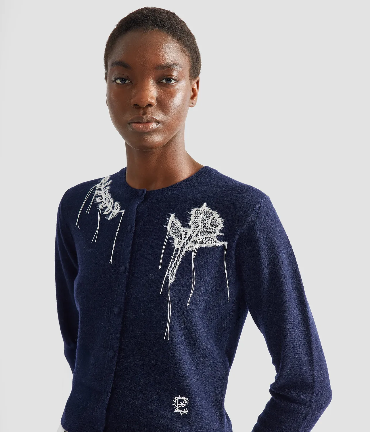 Erdem Fine Alpaca Blend Fitted Cardigan blu navy pizzo