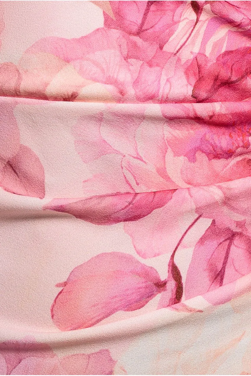 Goddiva Cowl abito maxi blush rosa stampa floreale scuba