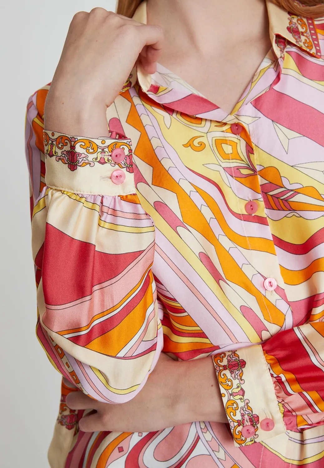 Ana Alcazar Kapri blusa satin fantasia anni 70