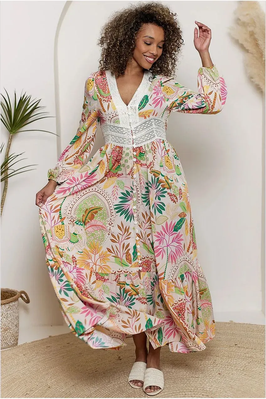 Angeleye Crochet abito maxi rosa floreale pizzo