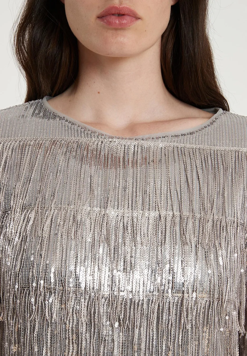 Ana Alcazar Tabora abito cocktail paillettes argento