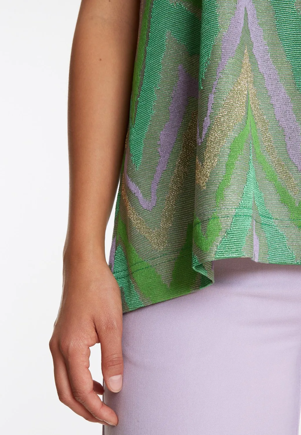 Ana Alcazar Pisari top lurex verde fantasia zigzag