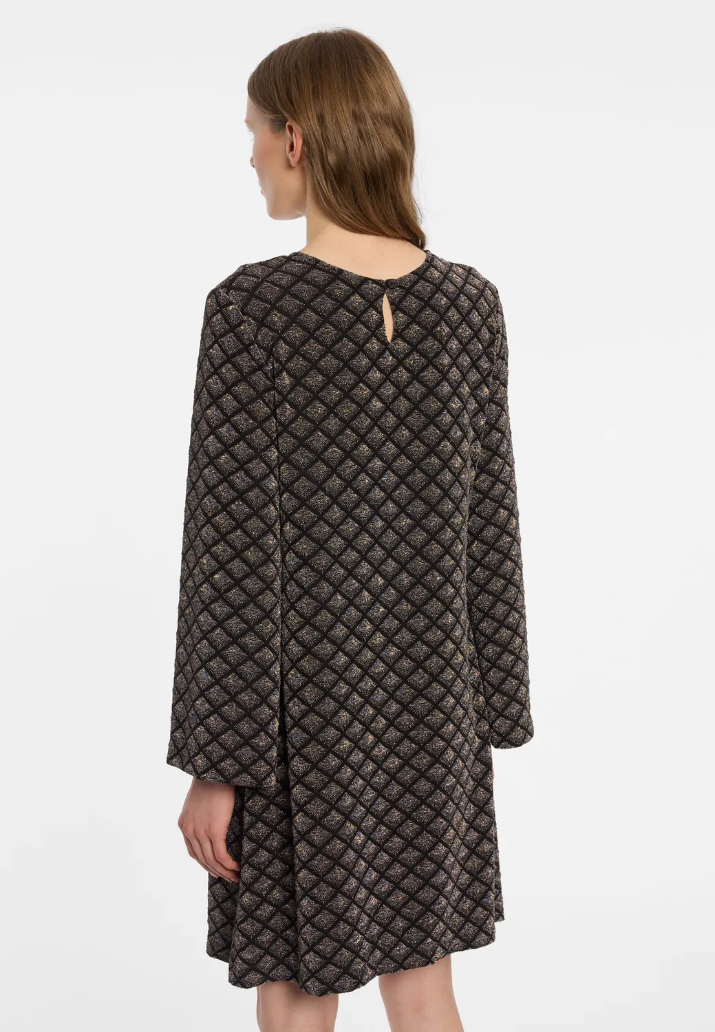 Ana Alcazar Enalux abito lurex nero rombi verde oro