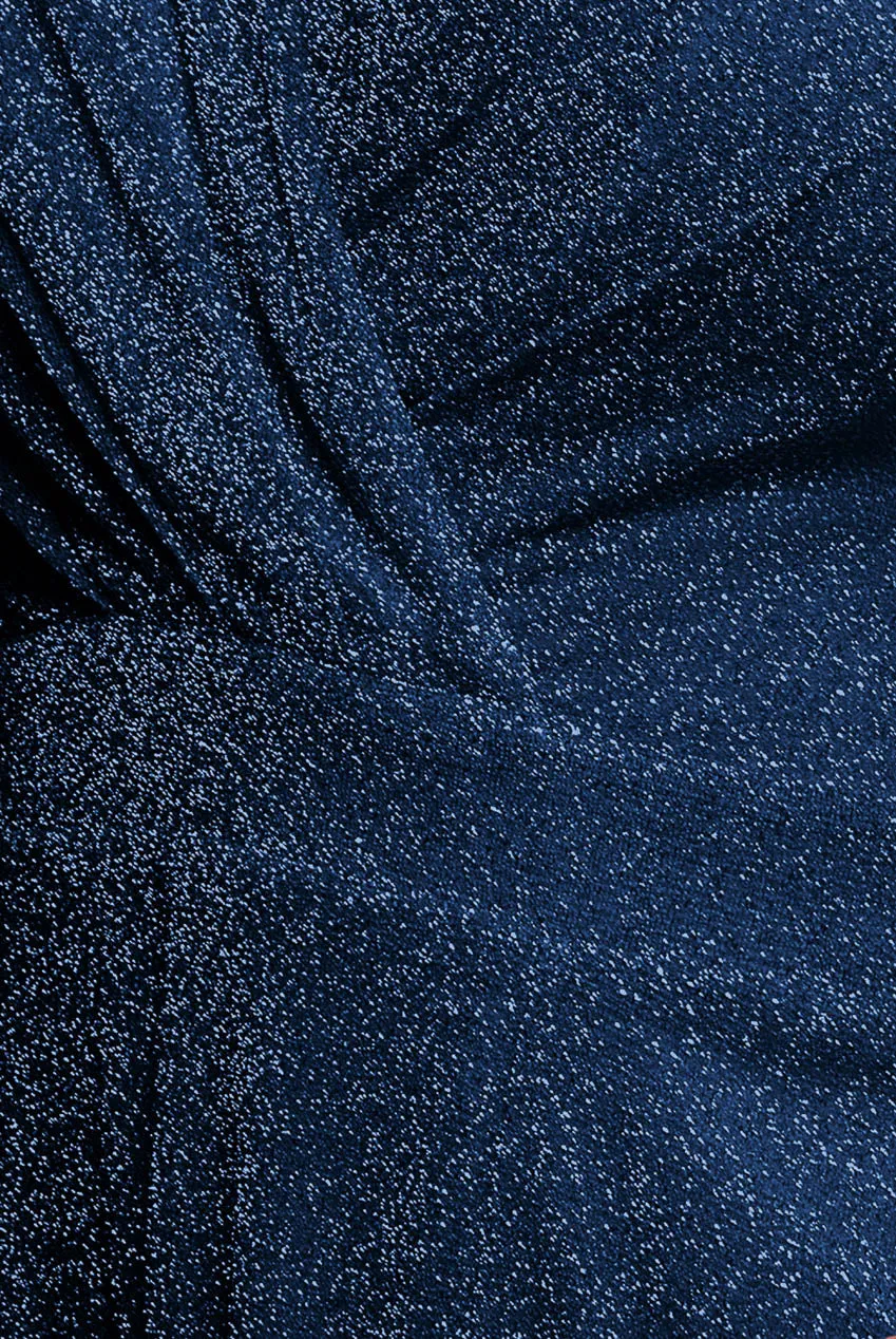 Goddiva Crossover Lurex Abito Maxi Navy Glitter