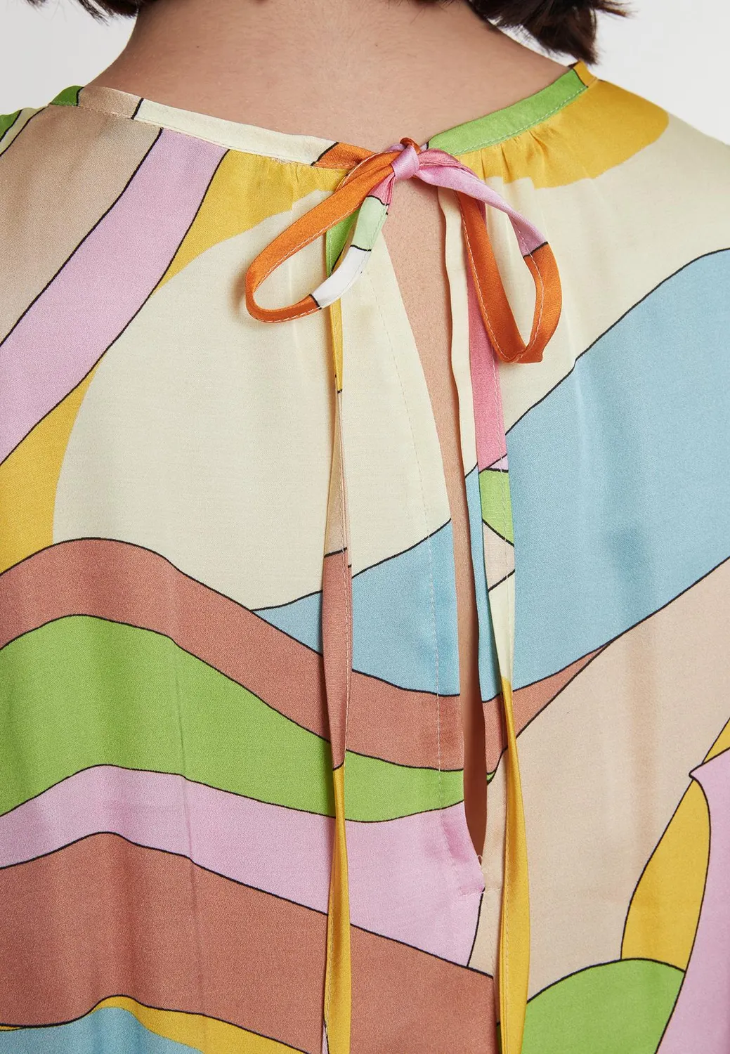 Ana Alcazar Pazyna top satin fantasia pastello con fiocco