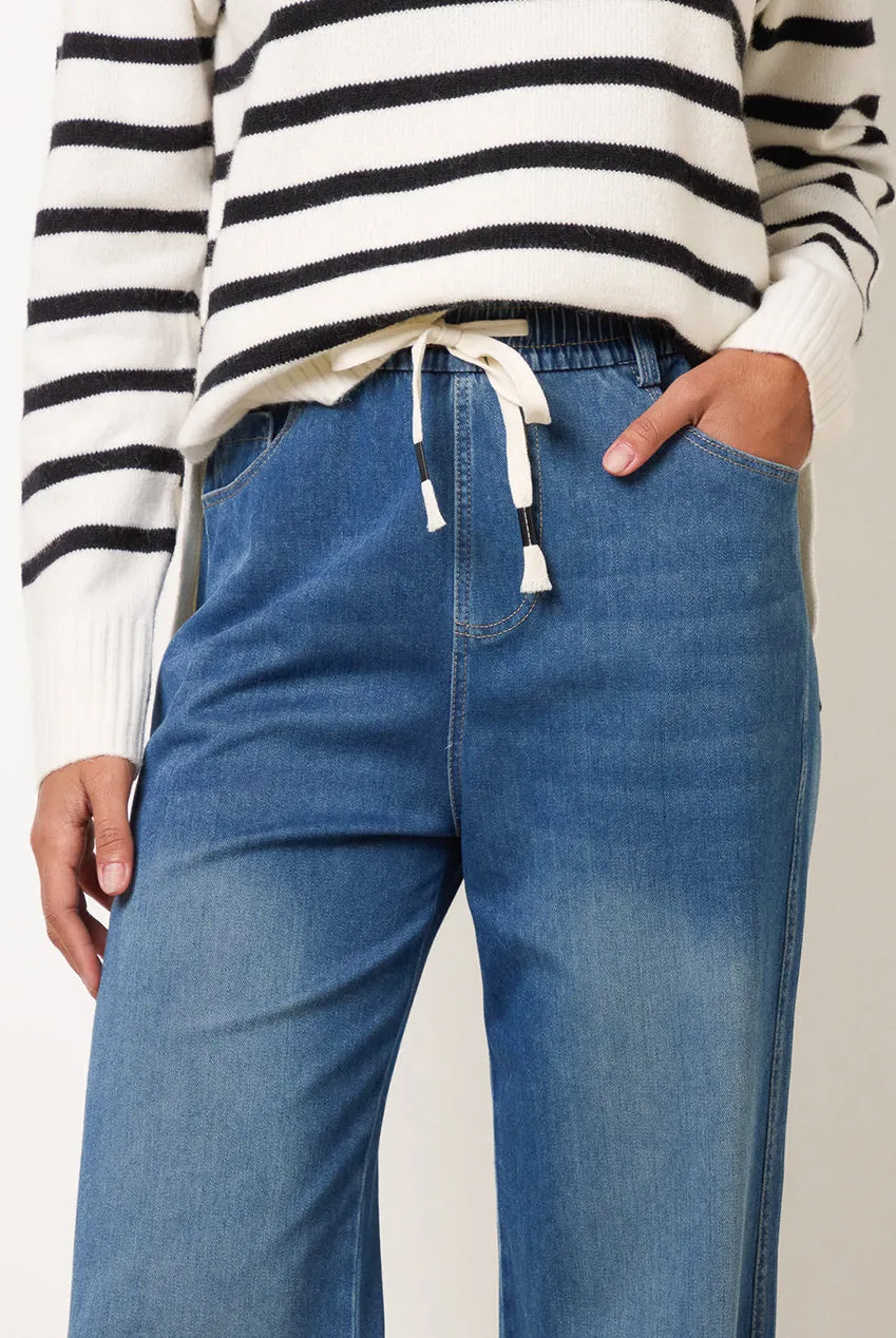 Blue Vanilla jeans gamba larga denim blu vita elasticizzata S-XL