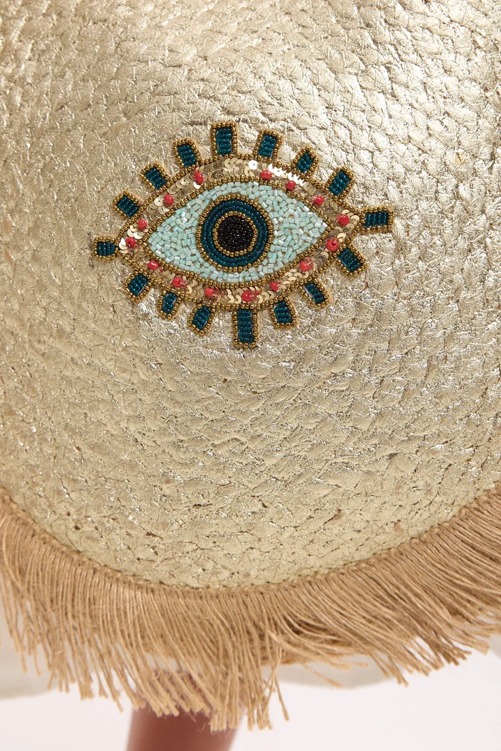 Liquorish Evil Eye borsa juta naturale rotonda