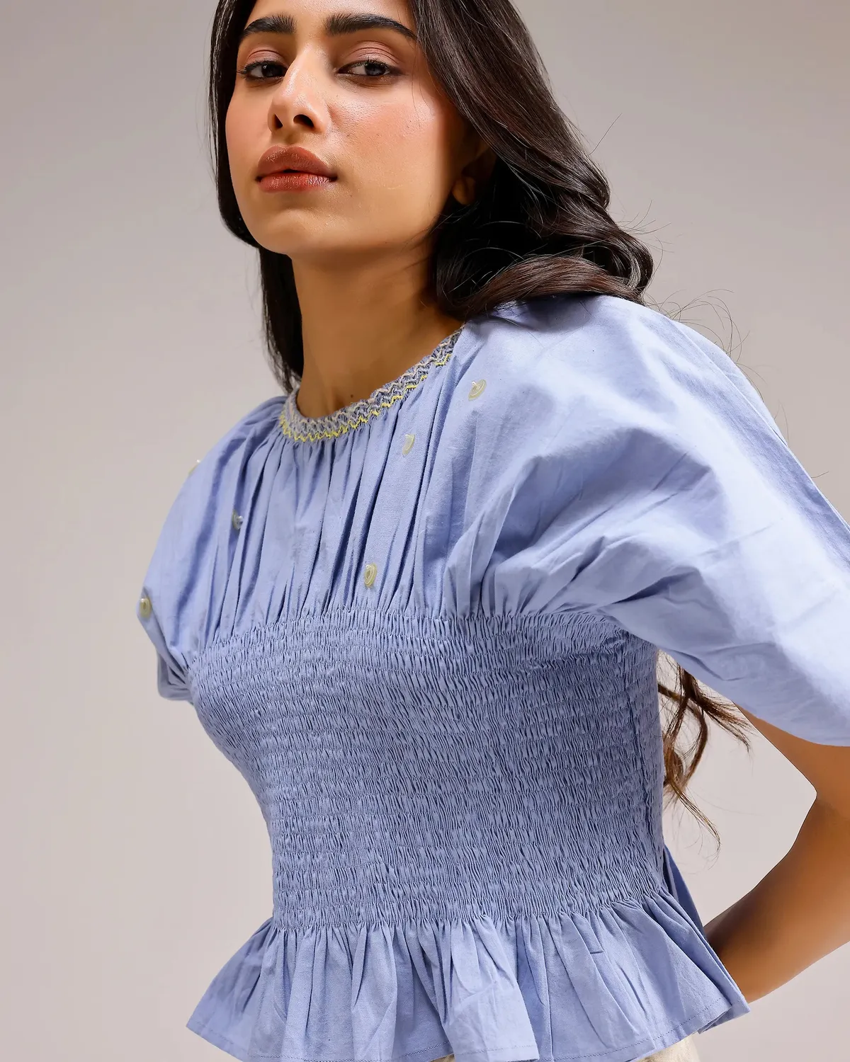 Our Dve Peplum Top smock azzurro taglia unica