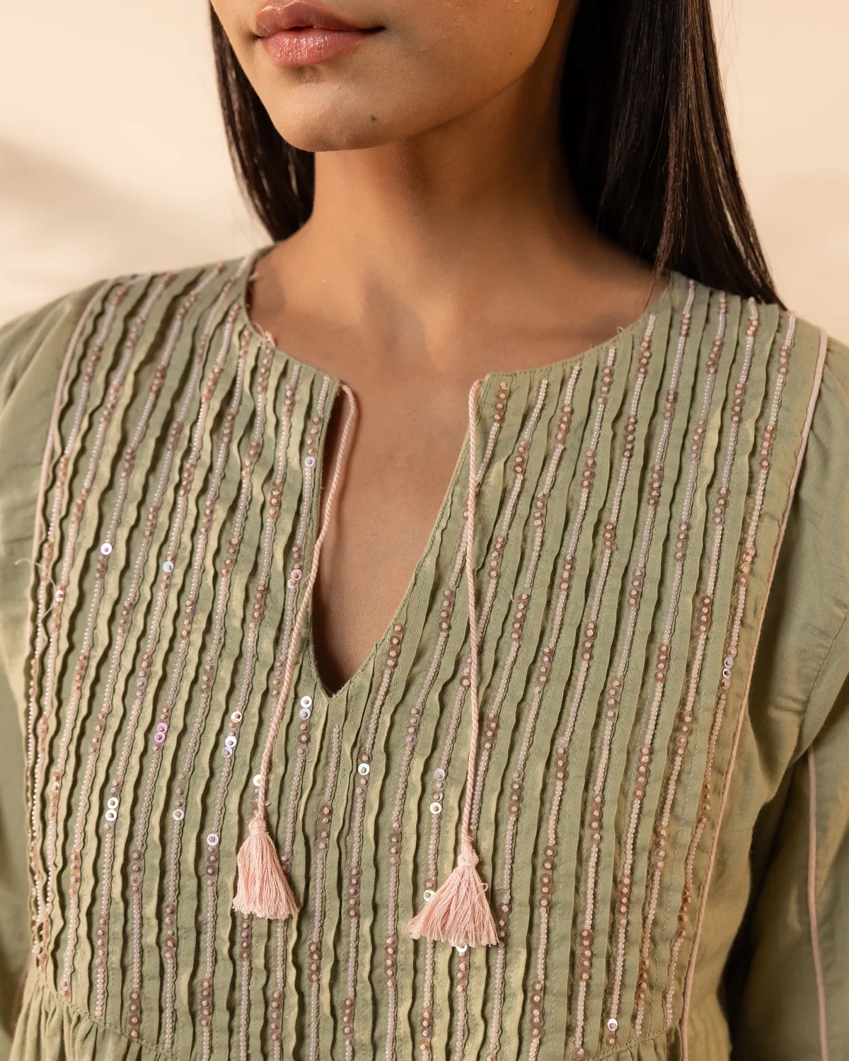 Our Dve Sunpetal abito verde cotone con sottoveste