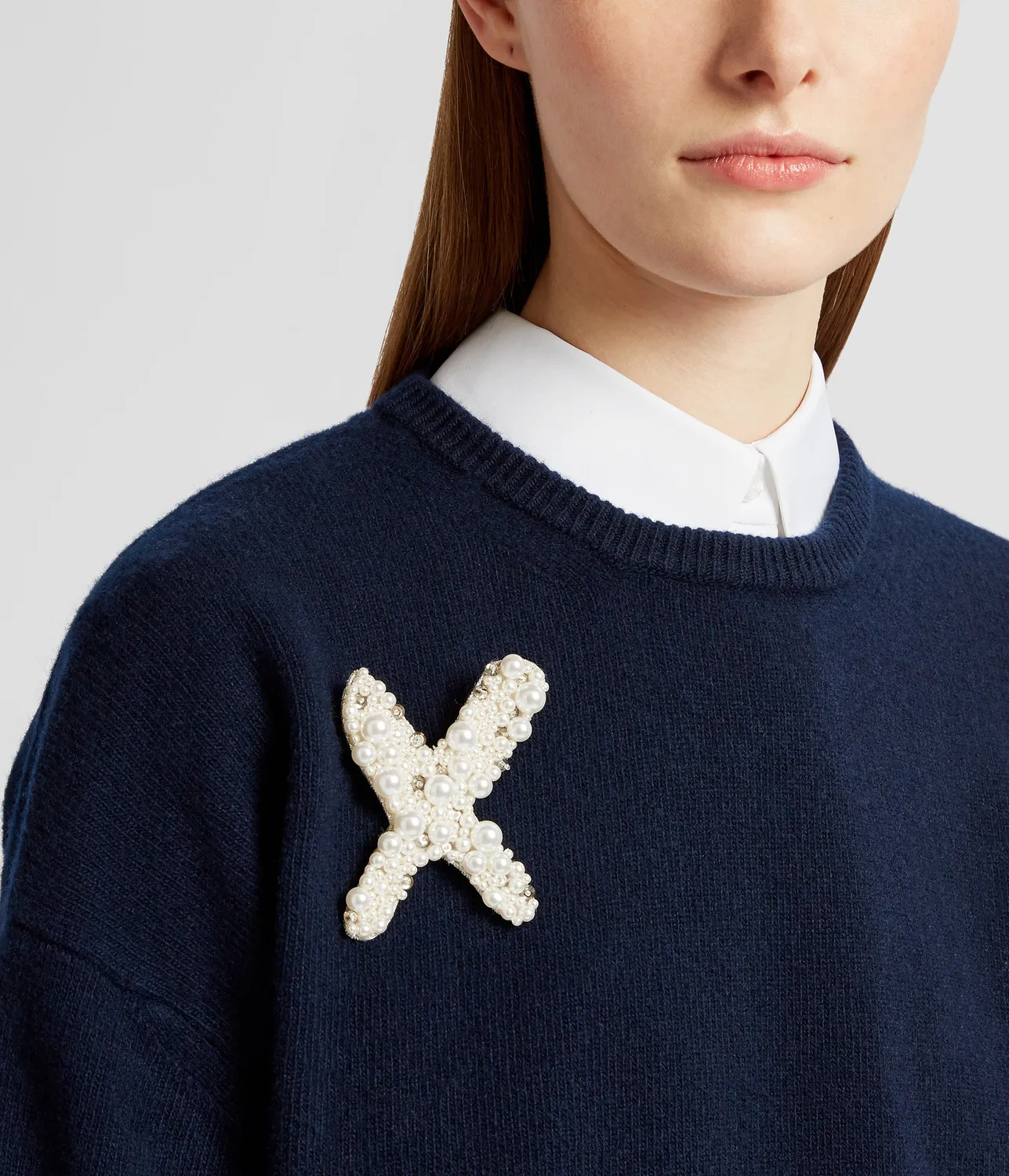 Erdem Pearl Alphabet Brooch X spilla perle lettera X