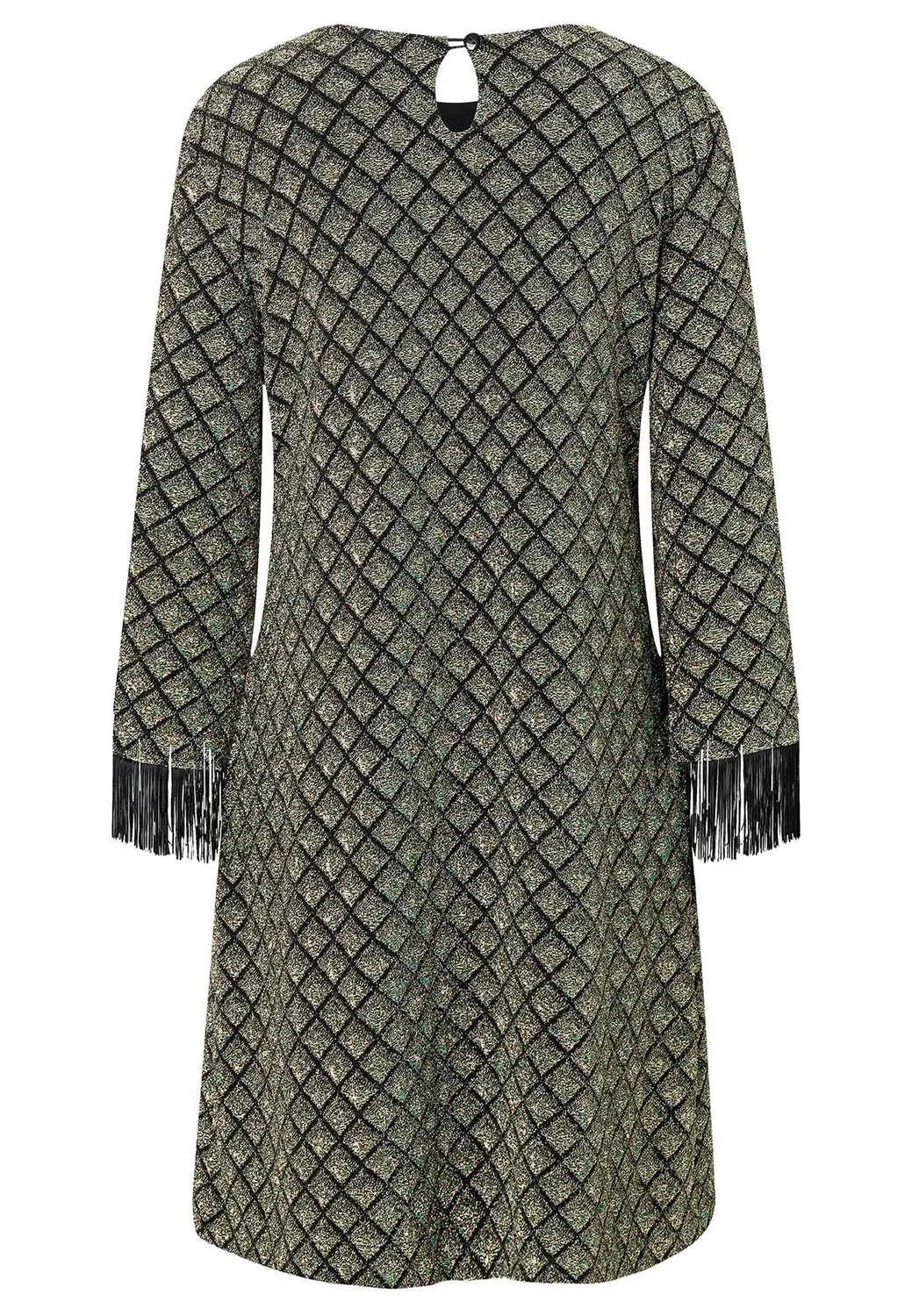Ana Alcazar Sakary abito frange nero oro lurex