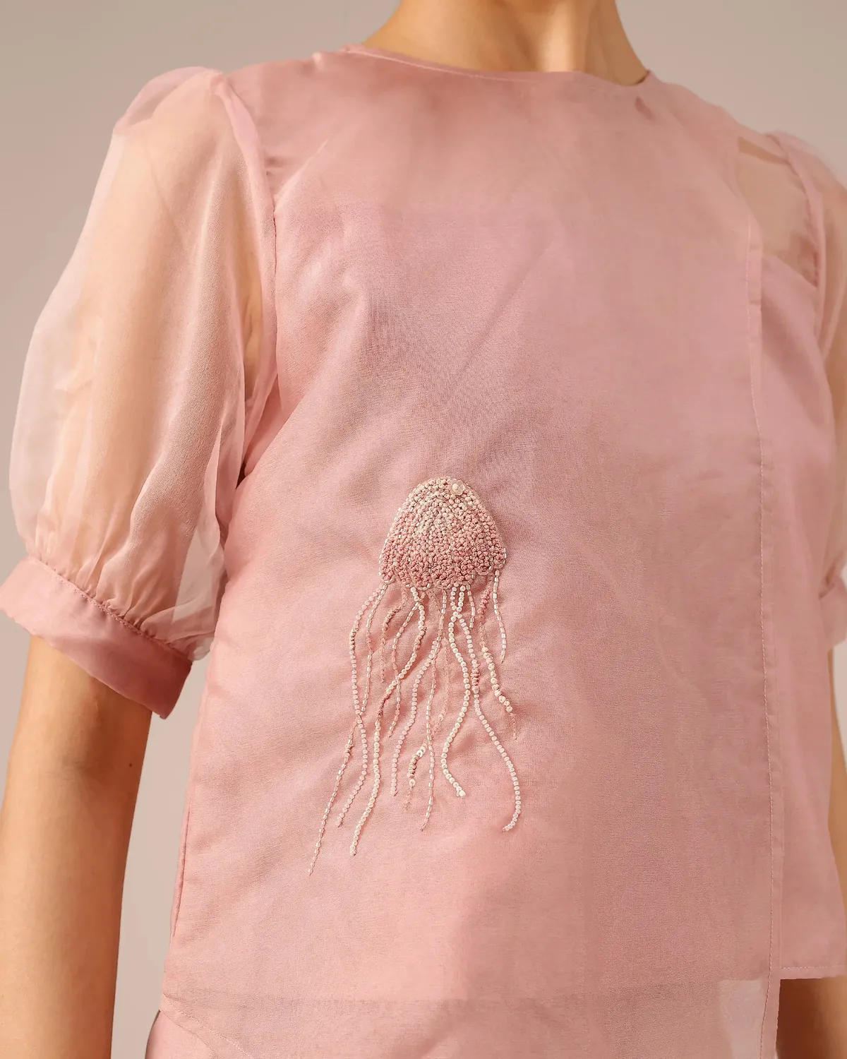 Our Dve Blum Jelly completo top e pantaloni rosa ricamo