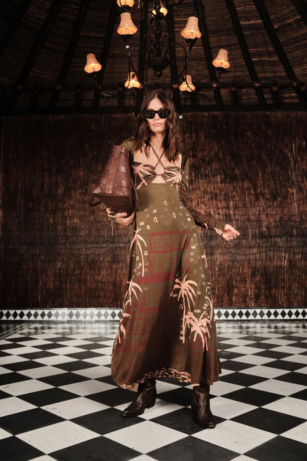 Johanna Ortiz Eternal Tropical abito midi verde shiny jersey