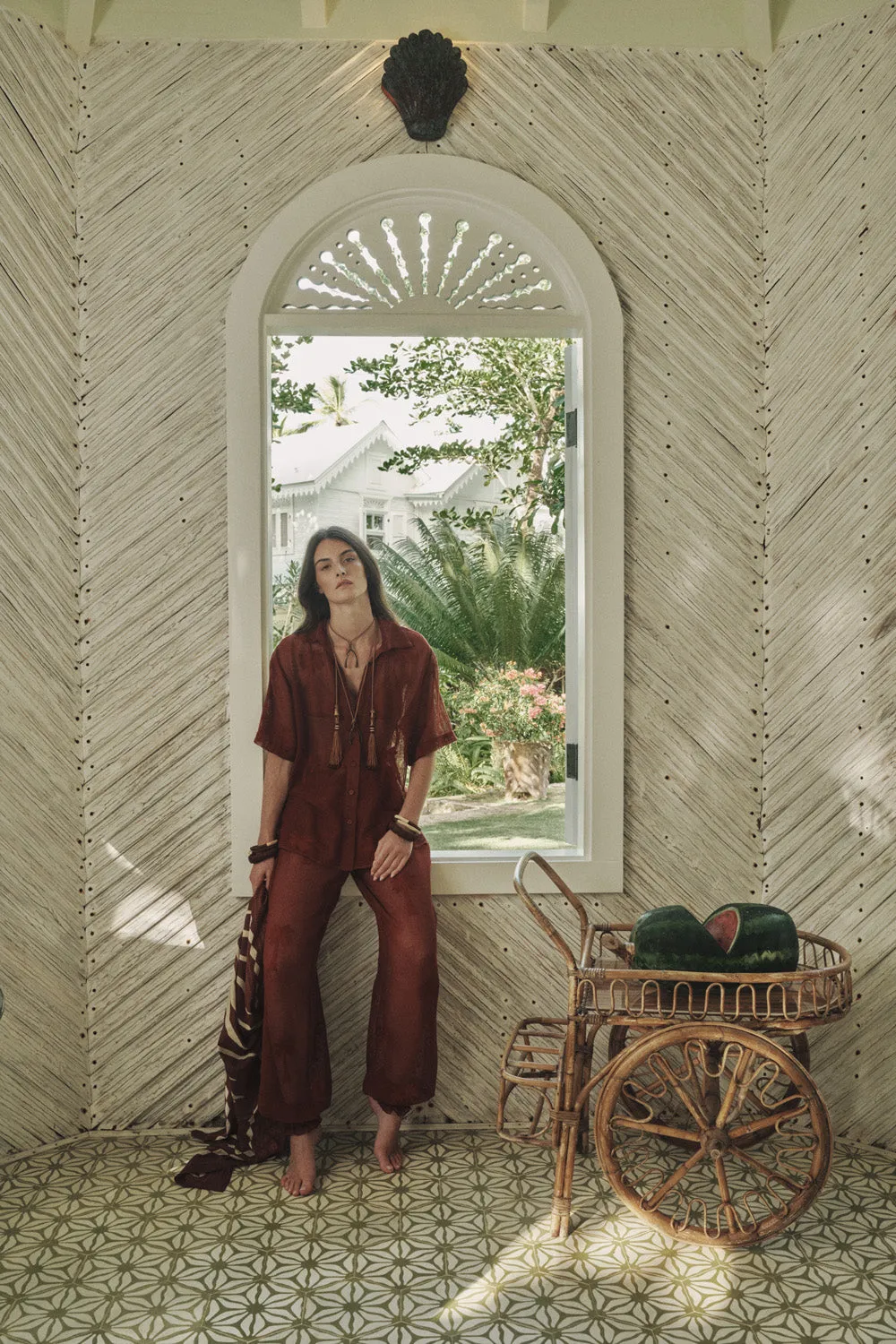 Johanna Ortiz Palm Nomad Pantalone Cotone Marsala