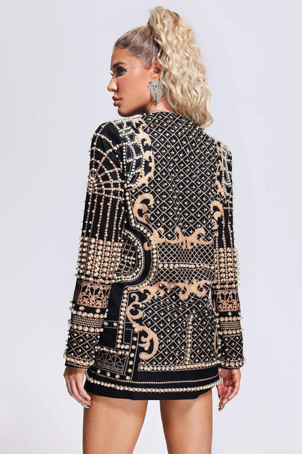 Bella Barnett Dole Pearl abito blazer nero mini perle