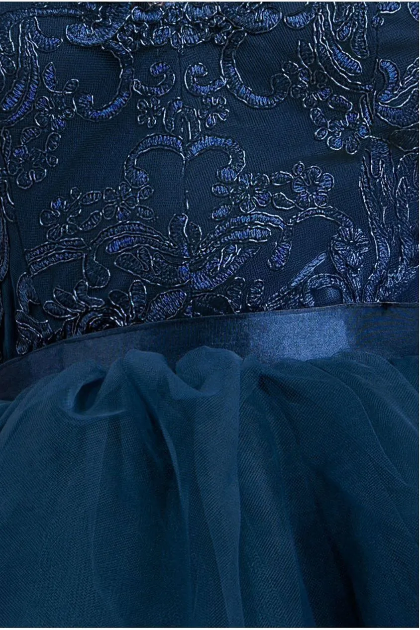 Goddiva High Low Tulle Lace abito navy pizzo