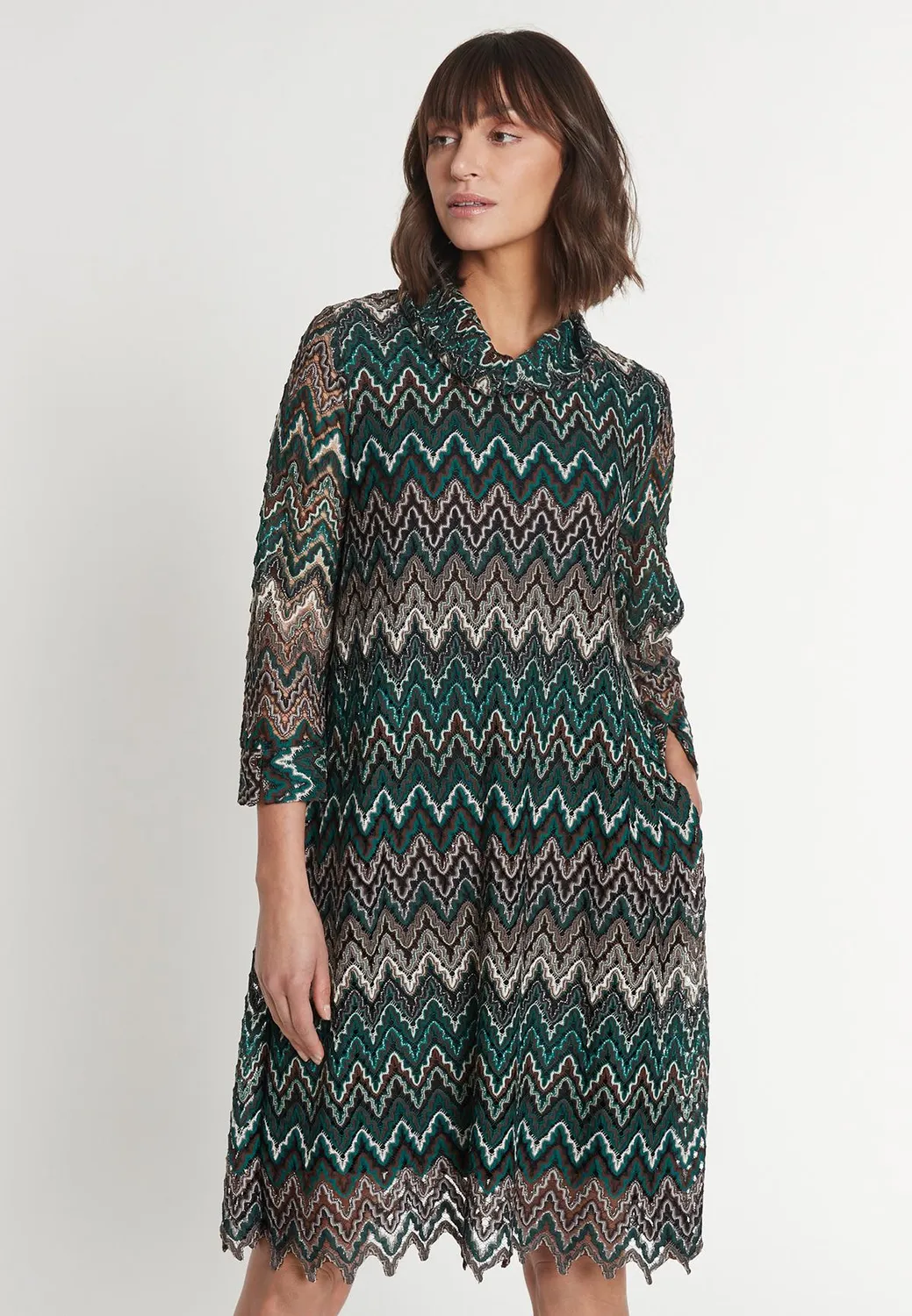Ana Alcazar Maffa abito maglia zigzag verde