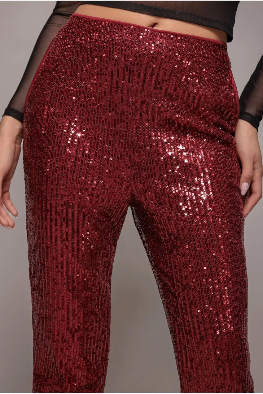 Goddiva Sequin pantaloni bordeaux paillettes caviglia