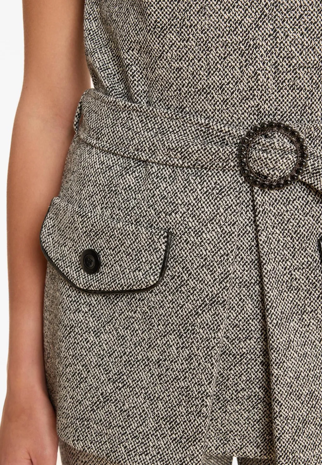 Ana Alcazar Alony Gilet Tweed Grigio con Cintura