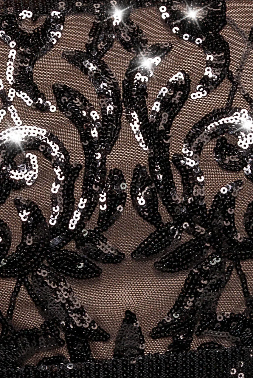 Goddiva Plus DR4038 abito maxi nero paillettes