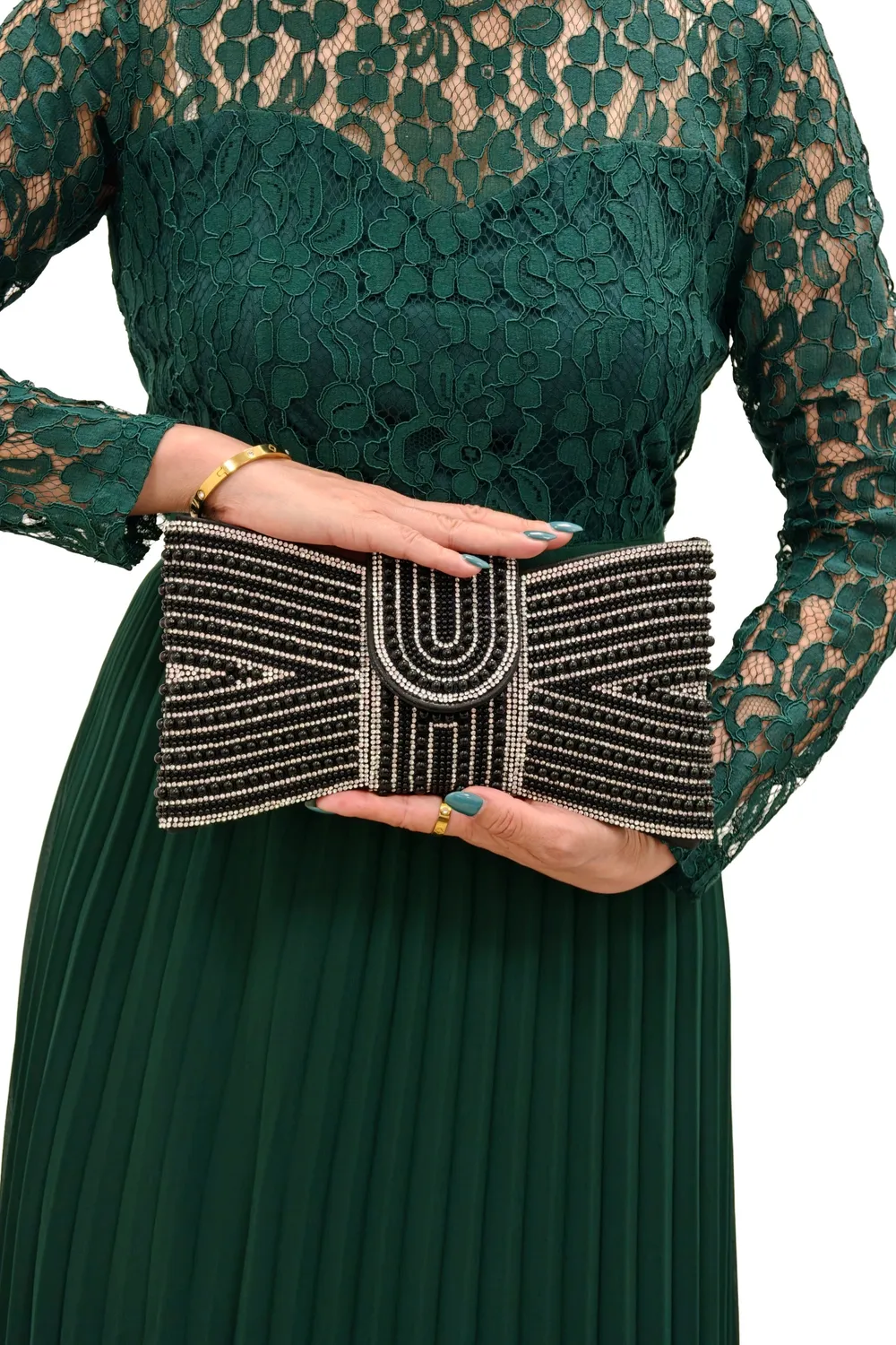 Double Second pochette fiocco perle nera da sera