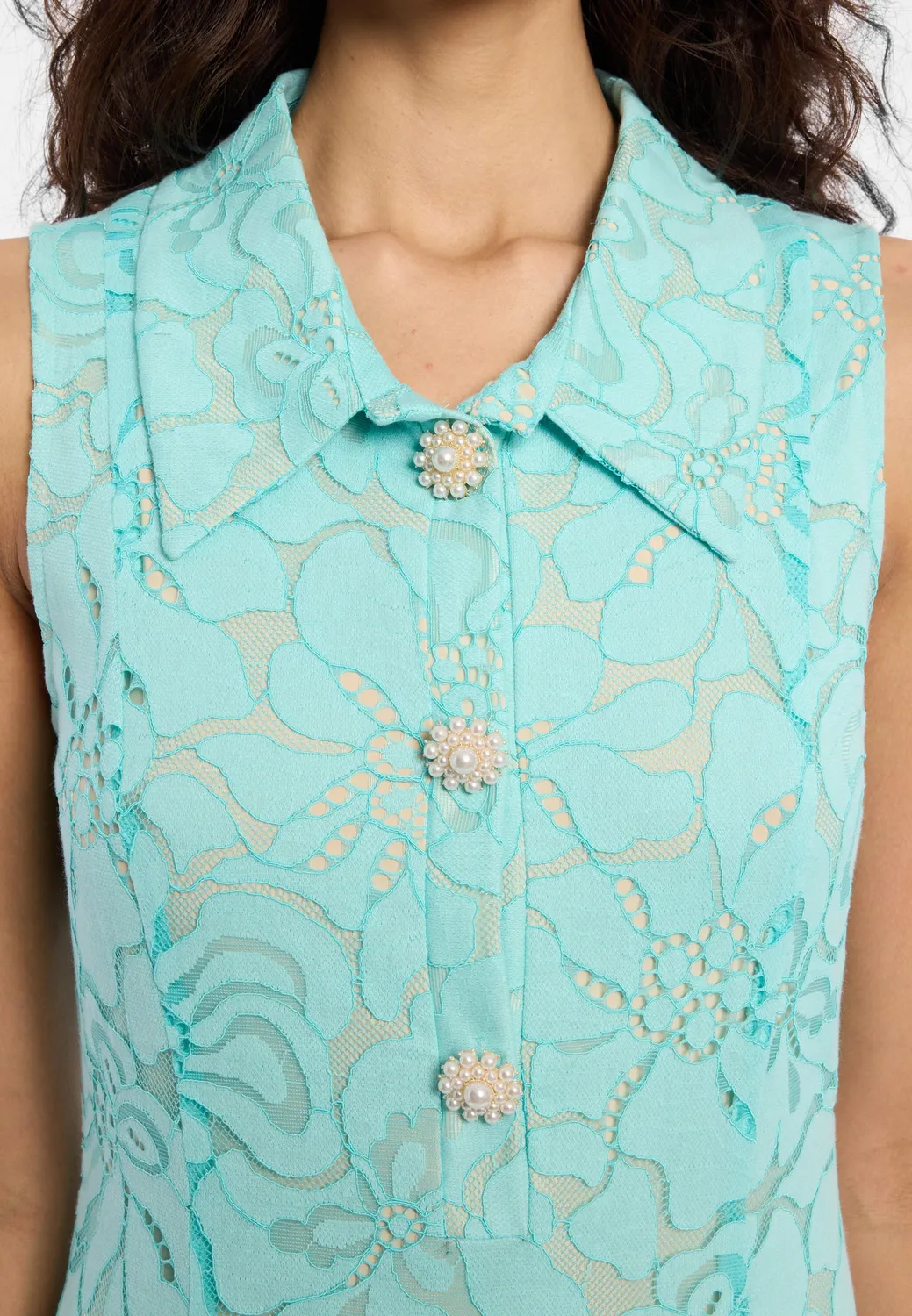 Ana Alcazar Dalun abito camicia pizzo acquamarina