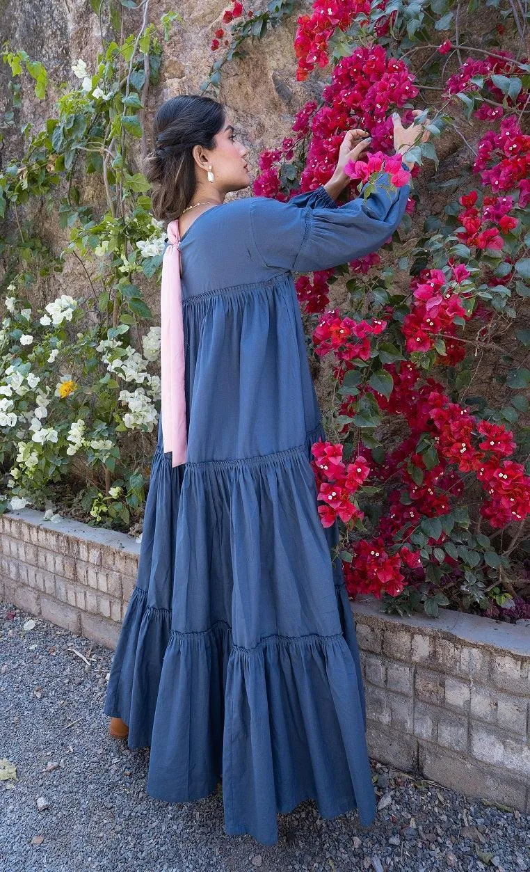 Our Dve Twin abito lungo blu cotone 52 pollici loose fit