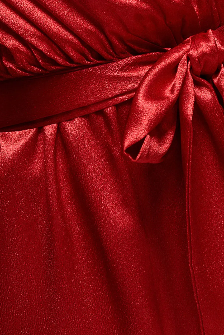 Goddiva Satin Culotte tuta rossa scollo a V