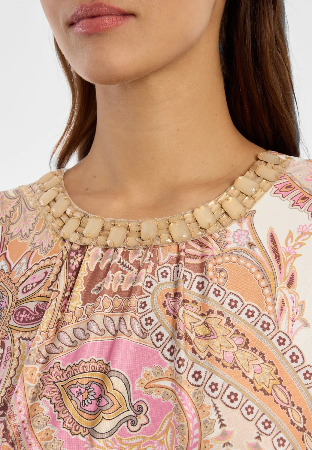Ana Alcazar Dhiva abito tubino fantasia paisley beige