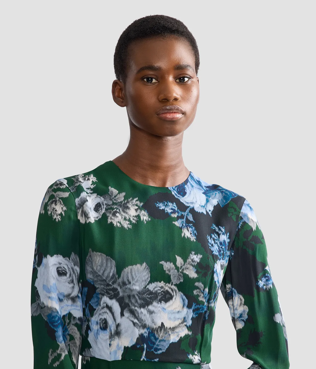 Erdem Floral Crepe Long Sleeve Midi Dress abito floreale