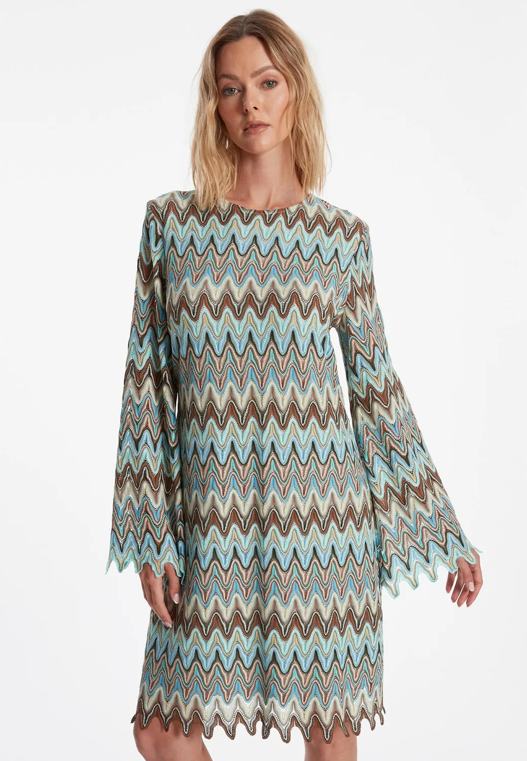 Ana Alcazar Zefona abito maglia corto azzurro cappuccino