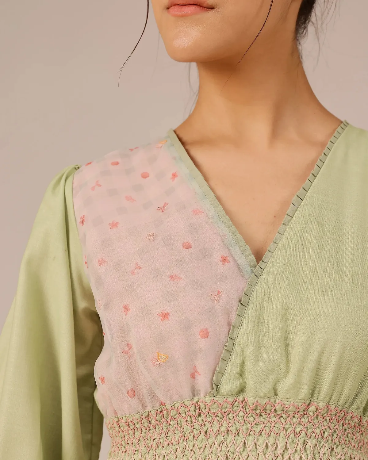 Our Dve Tropical Sorbet Pop Dress abito verde rosa lino