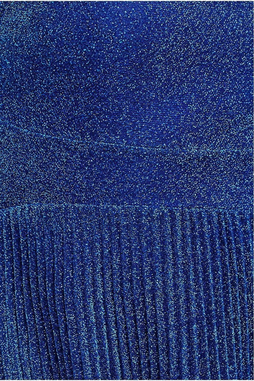 Goddiva Skater Midi abito blu royal lurex plissettato