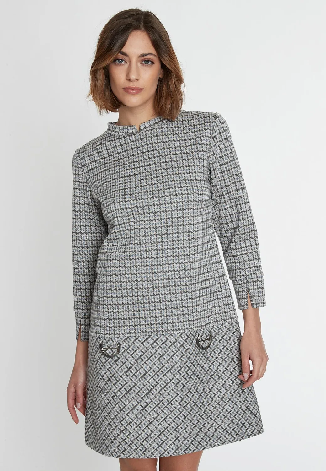 Ana Alcazar Sodea vestito svasato corto pied-de-poule lurex