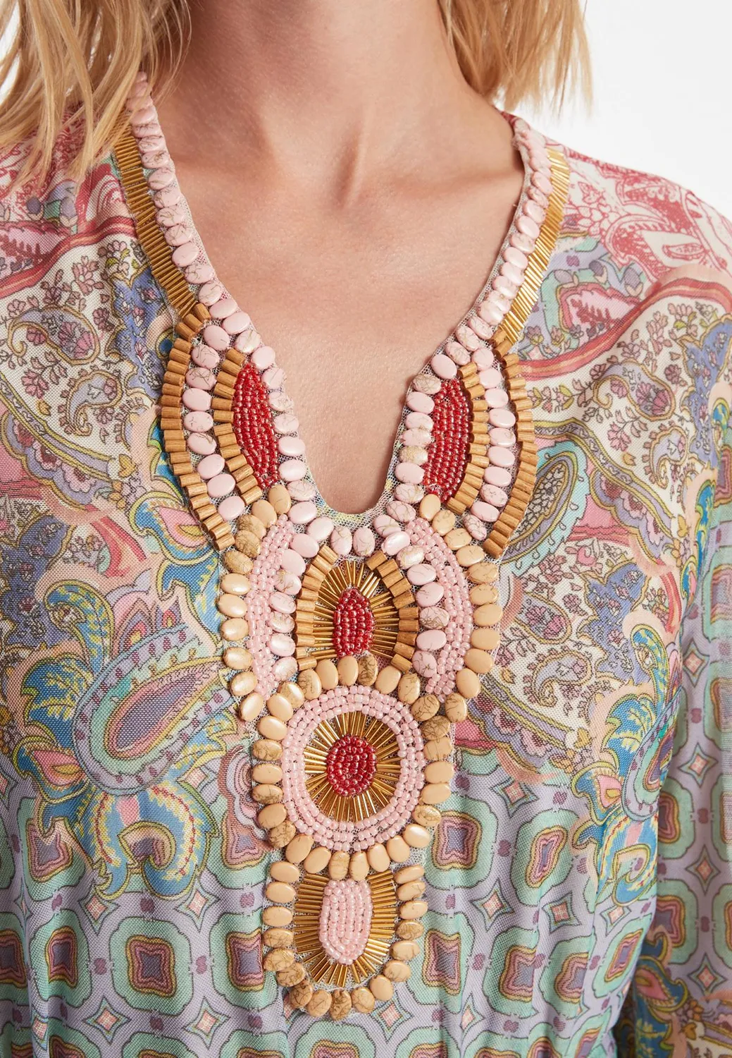 Ana Alcazar Zikosa abito caftano maxi grigio rosa