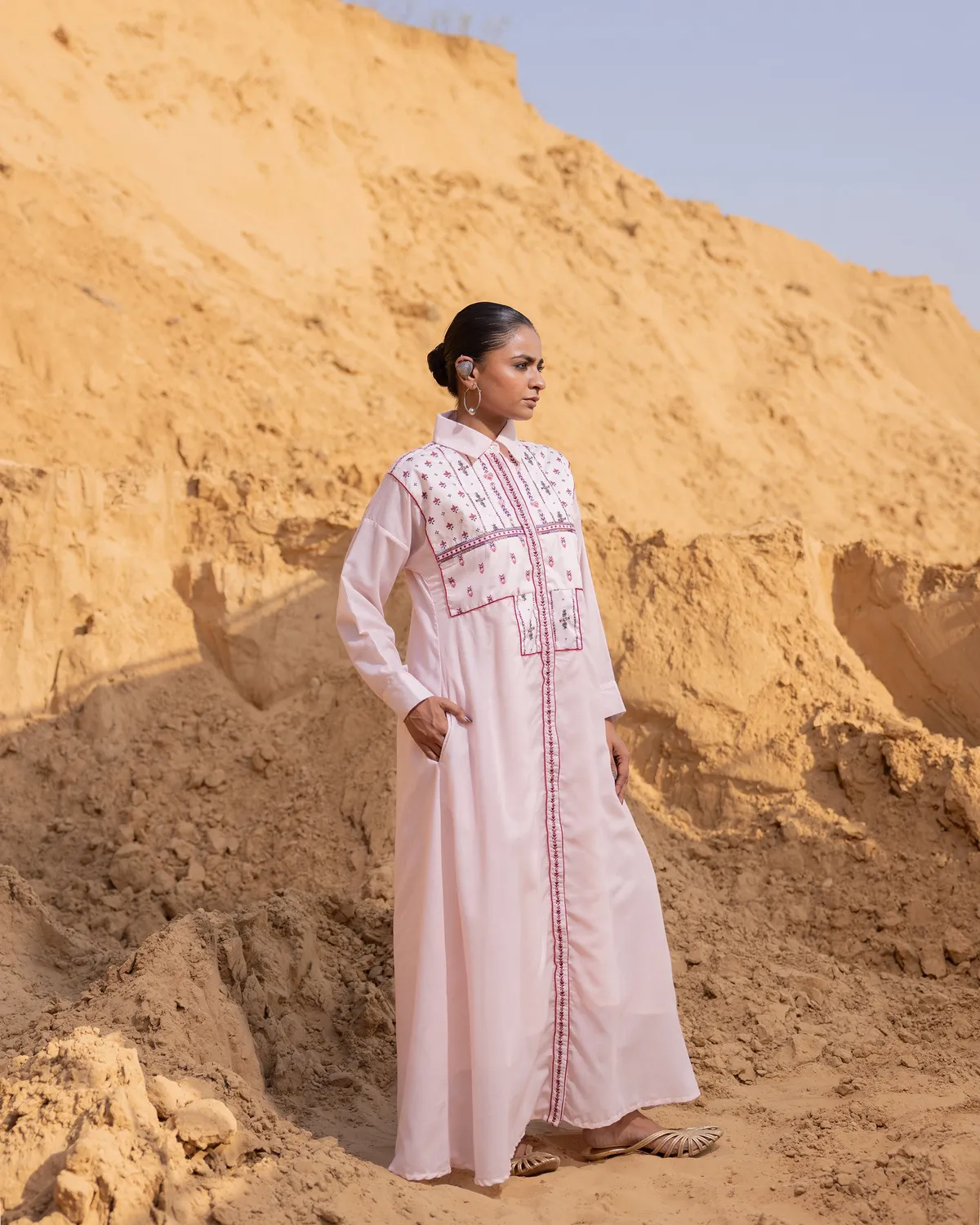 Our Dve Grida Desert Sand abito cotone seta XL